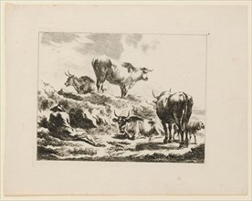 Shepherd sleeping among cows, etching, plate: 15.6 x 19.7 cm |, Leaf: 21.2 x 15.6 cm, in the plate