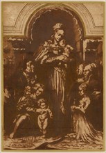 Copy after Hans Holbein's Madonna of the Mayor Meyer, pen and brush in brown and yellow-brown,