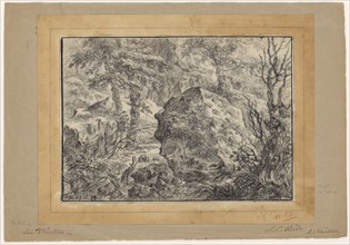 Rocky forest landscape near Fluntern (Zurich), after 1789, charcoal on Vergé, several times framed