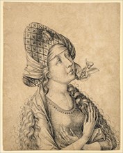 Half-length portrait of a woman looking up, to the right, c. 1470/80, pen in black, page: 18.4 x 14