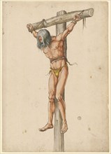 Thief on the Cross (to the left), feather in black, watercolored, on thin, fine-pinned paper,