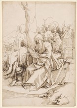 The hl., Hieronymus in a Landscape, reading, c. 1510, pen in brown, sheet: 31.5 x 21.9 cm,