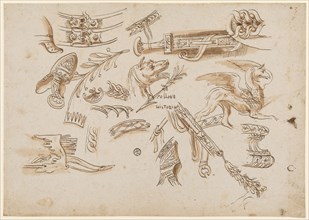 Studies on the basis of Trajan's Column, 1541/47, feather in brown, red-brown washed, sheet: 20.9 x