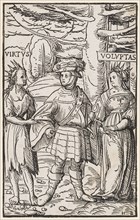Archduke Karl between virtue and vice, 1511, woodcut (uncoloured proof), sheet: 14.4 x 9.1 cm, M. l