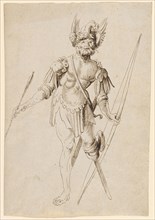 Fancy Male Figure with Stilted Leg (Cuckold), 1st Half of the 16th Century, Feather in Brown, Leaf: