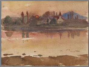 Sunset, 1895, watercolor, sheet: 26.3 x 35.5 cm, U. r., Brush signed in red: H. Sandreuter 95, Hans