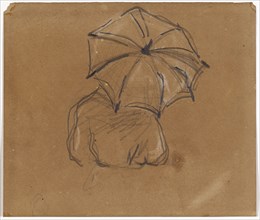 Figure with umbrella, seen from behind, 1866/69, black chalk and heights with white chalk on brown