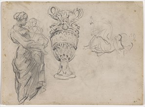 Mother with child, pompous vase, female figure, 1866/71, pencil, verso: soft pencil, page: 17.8 x