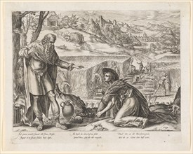 Ruth and Boas in the field, 1580, copperplate, plate: 21.9 x 28 cm |, Leaf: 24.7 x 30.9 cm, U. r.,