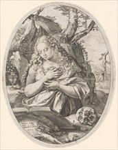 Pending Magdalena, 1582, copperplate, plate: 17.7 x 13.7 cm (oval) |, Leaf: 18.3 x 14.3 cm (oval