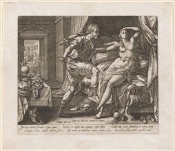 Sextus Tarquinius overwhelms Lucretia, 1578/79, copperplate, plate: 21.1 x 25 cm |, Sheet: 26.1 x