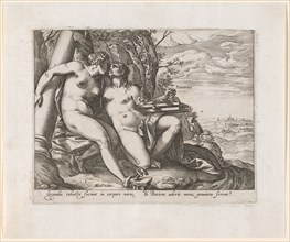 Fortitudo and Patientia, c. 1582, copperplate, plate: 16.3 x 20.8 cm |, Leaf: 22 x 26.2 cm, U.M. l