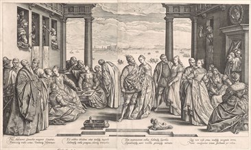 The Venetian Wedding, 1584, copperplate engraving (of two plates), on two sheets, paper glued