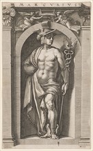 Mercury, 1592, copperplate, plate: 35.6 x 21.7 cm |, Leaf: 35.7 x 21.9 cm, O. M. inscribed:
