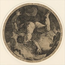 Ixion, 1588, copperplate engraving, sheet: (diameter) 33.2 cm (trimmed at the edge of the plate), U