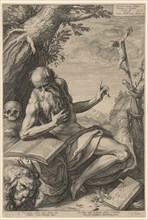 The hl., Hieronymus, 1596, copperplate, plate: 41.9 x 28.2 cm |, Leaf: 42.2 x 28.6 cm, O. r.,