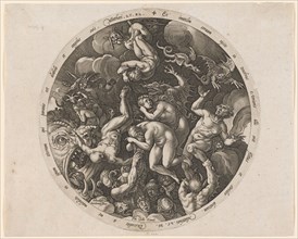The Hell's Fall of the Damned, c. 1578, copperplate engraving, plate: 26.5 cm (diameter) |, Leaf: