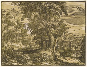 Landscape with a shepherd couple, c. 1597/1600 (print probably 1617/20), chiaroscuro woodcut of
