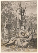 Venus as Protector of the Lovers, 1596, copperplate engraving, sheet: 25.3 x 17.7 cm (trimmed just