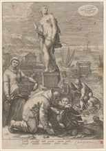 Luna (Diana) as Protector of Hunting and Fishing, 1596, copperplate engraving, sheet: 25.2 x 17.5