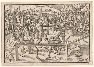 Battle of the Horatians against the Curatians, 1574, woodcut, without framing, picture: 7.3 x 10.6