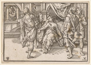 Suicide of the Lucretia, 1574, woodcut, without framing, picture: 7.3 x 10.5 cm |, Leaf: 7.7 x 10.9