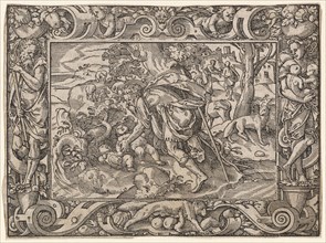 Faustulus finds the boys Romulus and Remus, 1574, woodcut, image: 10.7 x 14.6 cm, U. l.,