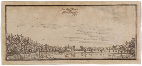 View of the Öttlingen moated castle, also called Friedlingen, 1649, feather in brown, in places in