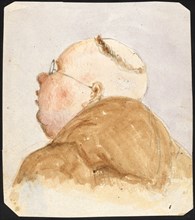Monk with glasses from behind, pencil, watercolor, sheet: 11.1 x 9.9 cm, Unmarked, Paul Franz Otto,