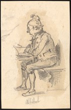 Sitting, reading man from the side, pencil, sheet: 14.5 x 9.4 cm, U. M. inscribed in pencil: