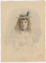 Woman with Hat from the Front, 1899, Pencil, Feather in Black, Watercolor, Sheet: 21.8 x 17 cm, U.