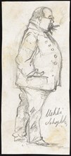 Man with glasses and cigar from the side, pencil, sheet: 14.2 x 6.4 cm, U. r., inscribed in pencil:
