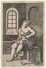 Suicide of Cleopatra, copperplate engraving, sheet: 11.7 x 7.7 cm, M. l., monogrammed: HSB [lig.],