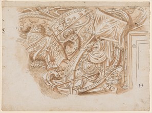 Relief with weapons trophies from the base of Trajan's Column, 1541-1547, pen in brown, red-brown