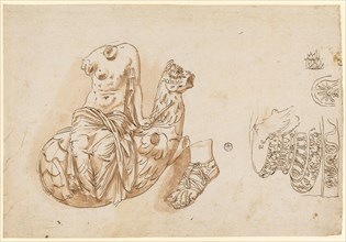 Torso of a Nereid on a Hippocampus, a left foot with sandal, columnar base and base plate, 1541/47,