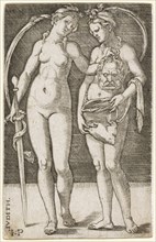 Judith with Servant, copper engraving, sheet: 10.6 x 6.8 cm, U. l., perpendicular to the edge: