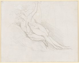 Loving couple, resting on a bed, pencil, mounted, Leaf: 18.2 x 23.1 cm, Not marked, Johann Heinrich