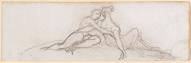 Lovers, chalk, verso: pencil, sheet: 5.9 x 18.9 cm, not marked, Johann Heinrich Füssli, Zürich