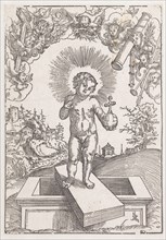 The Christ Child as a savior of the world, woodcut, leaf: 24.7 x 17.2 cm, U. r., snake, Signet,