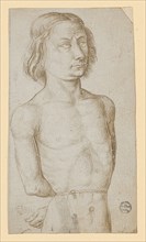Nude bound man, seen to the hip, 2nd half of the 15th century, silver pen, on white primed paper, l