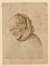 Half-length portrait of an elderly man with a hood, last quarter of the 15th century, feather in