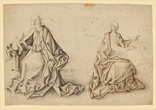 Two studies on an Anna Selbdritt group, around 1470/80, feather in dark and light brown, verso: