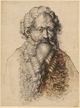 Half-length portrait of a bearded man, pen in black and dark brown, in places heightened with