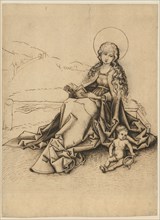 Mary with child on the grass bank, feather in dark brown, leaf: 28 x 20.4 cm, unsigned, Martin