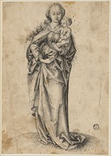 Standing Mary with Child, feather in black, old mounted, Journal: 19.7 x 13.8 cm, Not marked,