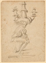 Juggler with Fantastic Hat, Early 16th C., Feather in Dark Brown, Leaf: 22.1 x 15.7 cm, Unmarked,