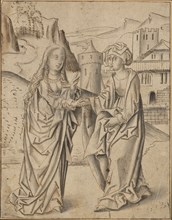 The meeting of Maria and Elisabeth, c. 1480, pen in brown, gray wash, sheet: 24.1 x 19 cm, not