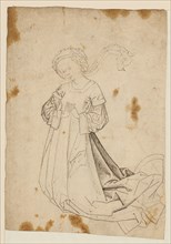 Kneeling Woman, in praying posture, late 15th century, feather in brown, verso: charcoal or chalk,