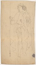 Knight in full armor, walking to the left, late 15th century, feather in black, verso: red chalk,