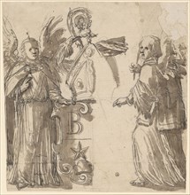 Two angels as a shield holder and the coat of arms of the abbot Simon Feunat of Bellelay, c. 1576,